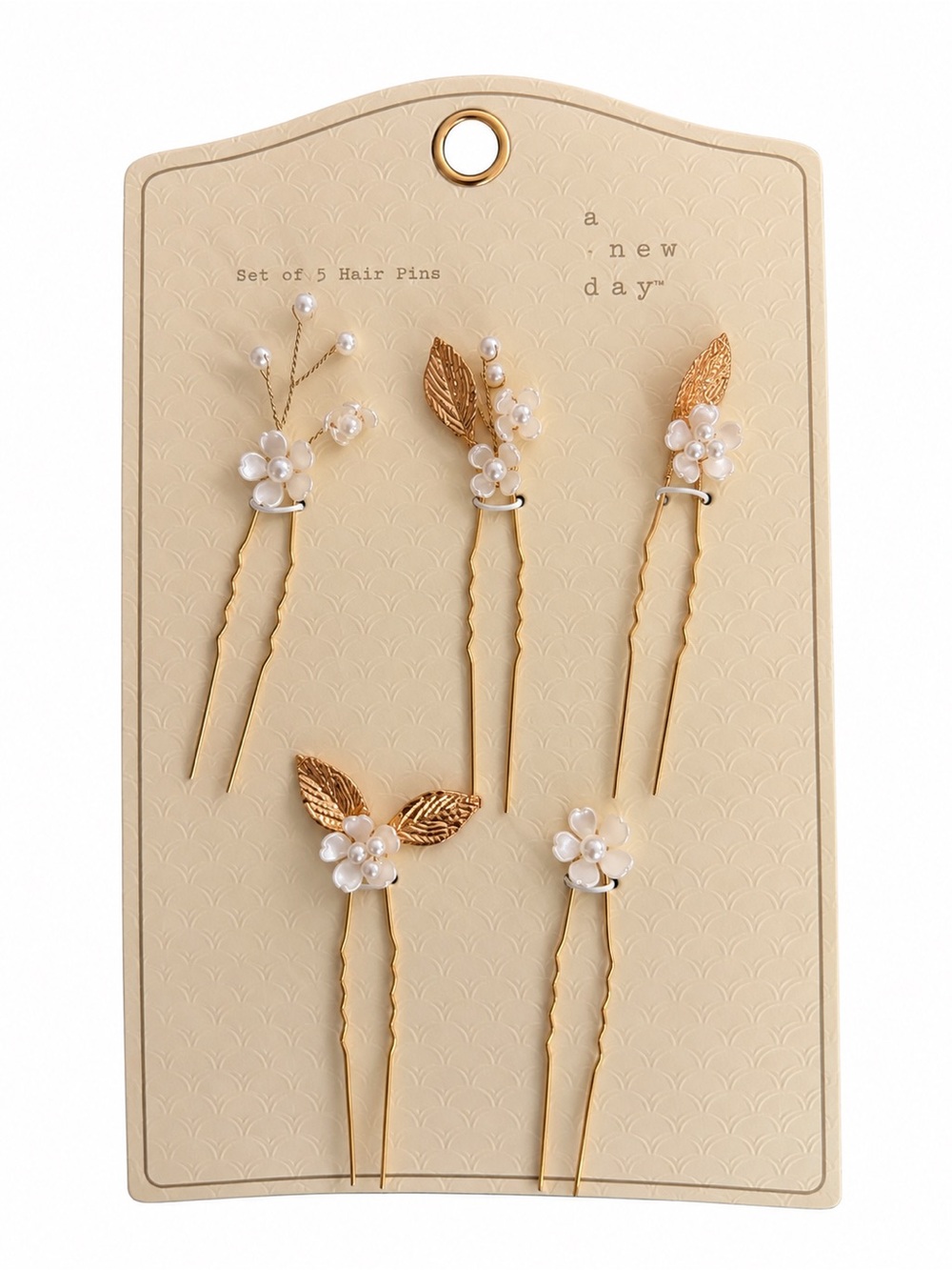 A New Day Set of 5 Gold Floral Pearl Hair Pins Bridal Wedding Accessories